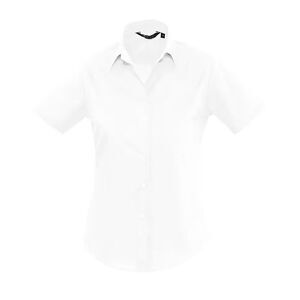 SOLS Womens/Ladies Escape 95 Poplin Short-Sleeved Shirt / White